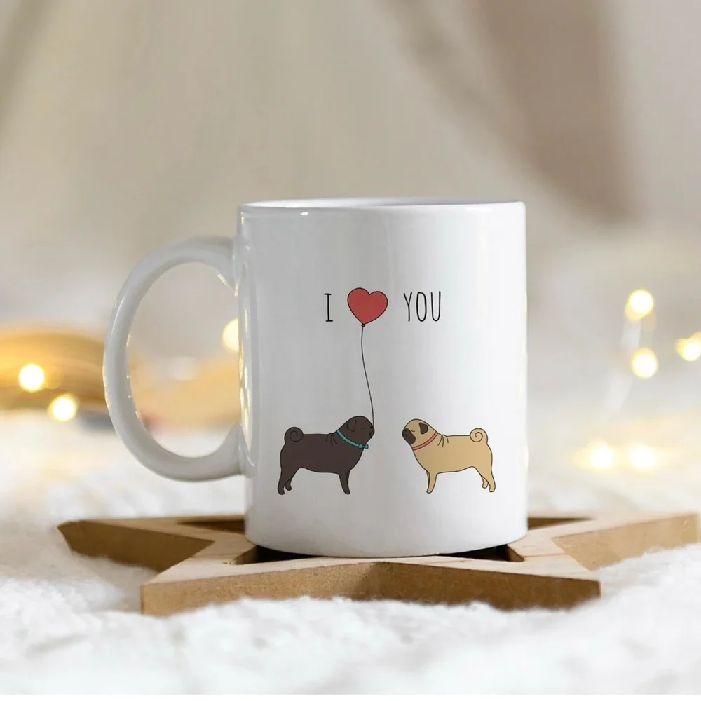 I Love You Dog Mug - White pug - Picture 1 of 5